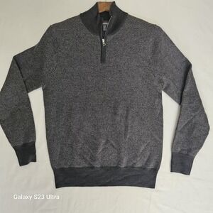Bonobos Sweater Men Medium Gray Herringbone Slim 1/4 Zip Pullover  Wool